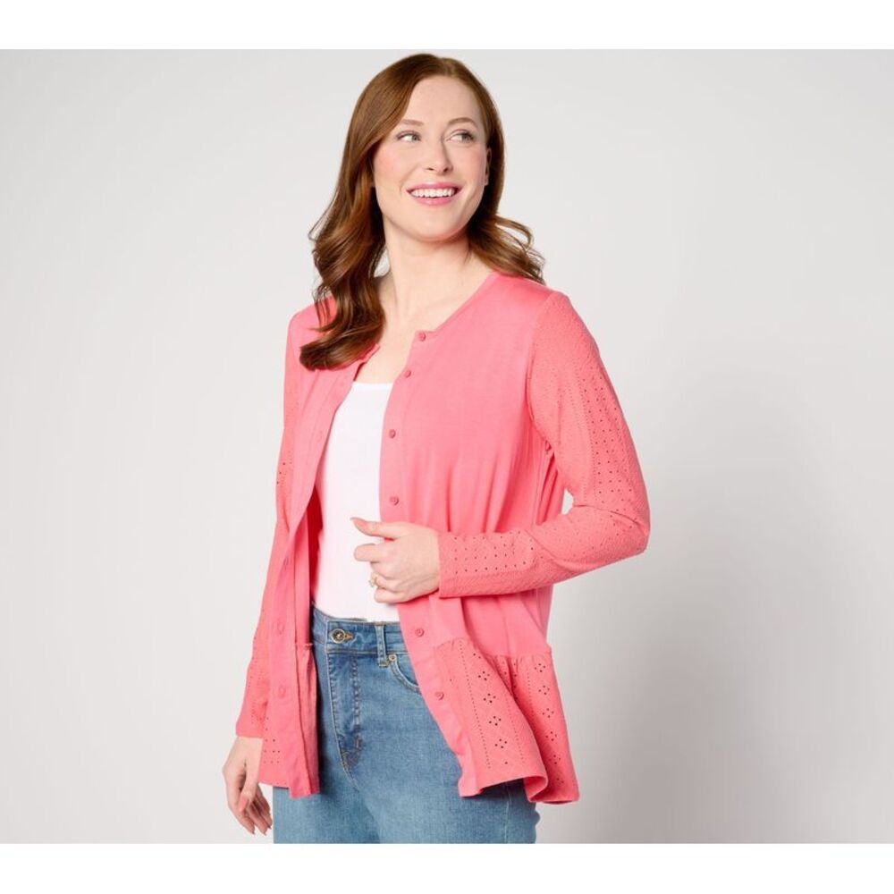 Amiee Lynn Women's Top Sweater Sz M Long Sleeve Cardigan Eyelet Red A638928